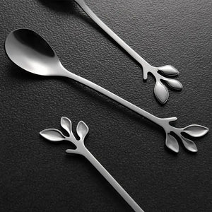 Stainless Steel Leaf-Shaped Cutlery Set - Includes 6 Forks and 6 Spoons, Silver