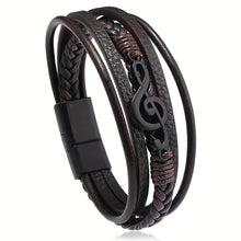 Load image into Gallery viewer, Fashionable Retro Music Note PU Leather Minimalist Multi-Layer Magnetic Buckle Bracelet for Men - Perfect for Music Lovers