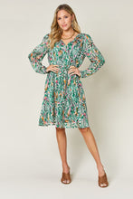 Load image into Gallery viewer, Double Take Full Size Printed Drawstring Waist Long Sleeve Dress