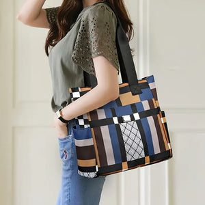 Stylish PU Geometric Tote Bag - Spacious, Lightweight, Secure Zipper Closure, Multi-Pocket Organizational Design