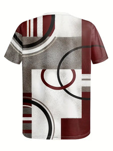 Geometric Graphic Tee - Vibrant Graphic Print, Breathable Short Sleeves, Classic Crew Neck Design