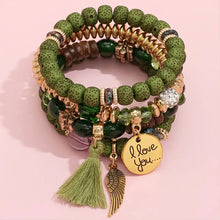 Load image into Gallery viewer, Women Ethnic Layered Crystal New Release Tassel Leaf Alloy Beaded Bracelet