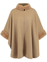 Load image into Gallery viewer, Fuzzy Trim Long Sleeve Poncho