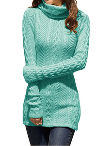 Women Polo Neck Long Slim Fitted Dress Bodycon Turtleneck Cable Knit Sweater