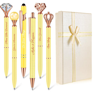 6 Pcs Fancy Pens for Women, Crystal Diamond Pen for Journaling Pretty Glitter Ballpoint with Box Inspirational Gifts for Women