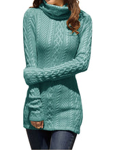 Load image into Gallery viewer, Women Polo Neck Long Slim Fitted Dress Bodycon Turtleneck Cable Knit Sweater