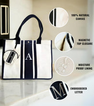 Load image into Gallery viewer, LEAFICO Initial Canvas Tote Bag - Embroidered Letter Bag, Cotton Rush Bag, Monogrammed Women’s Handbag Small Make Up Pouch.