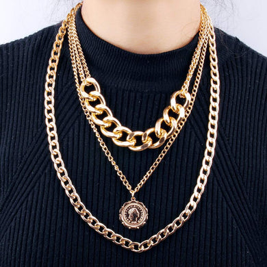 Punk Chain Chunky Necklaces for women Multilayer Collar Necklace Gold in 9 Different Styles