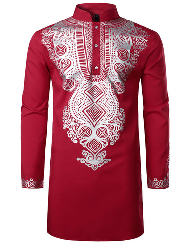 Men's Traditional African Long Sleeve, Perfect for Artists and Artistic Events, Dashiki Shiny Pattern Printed Dazzling Shirt