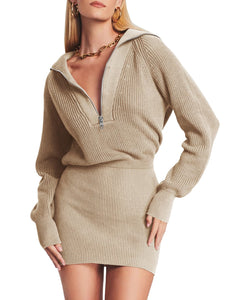 Womens Zipper Up Bodycon Sweater Dress Cozy Pullover Long Sweaters in 8 Colors