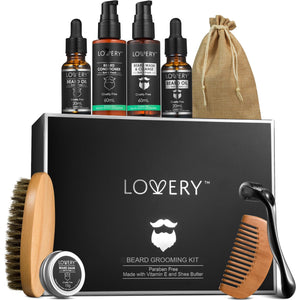 Beard Grooming Kit, Valentines Gifts for Men with Beard Oil, Balm, Wash, Brush, Comb & More