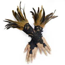 Load image into Gallery viewer, HOMELEX Women Black Lace Feather Gloves Witch Angel Costume Accessories Swan Wings Wrist Bands