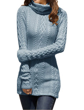 Load image into Gallery viewer, Women Polo Neck Long Slim Fitted Dress Bodycon Turtleneck Cable Knit Sweater