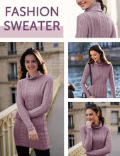 Load image into Gallery viewer, Women Polo Neck Long Slim Fitted Dress Bodycon Turtleneck Cable Knit Sweater