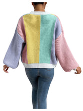 Load image into Gallery viewer, Women&#39;s Color Block Open Front Long Sleeve Ribbed Knit Cropped Cardigan Sweaters