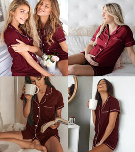 SWOMOG Womens Button Down Pajamas Set Short Sleeve Sleepwear Bride Soft Pj Lounge Sets XS-3XL