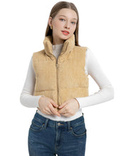 Load image into Gallery viewer, Cropped Puffer Vest Women with Pockets Short Corduroy Vest Sleeveless Stand Collar Padded Puffy Outerwear