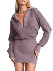 Womens Zipper Up Bodycon Sweater Dress Cozy Pullover Long Sweaters in 8 Colors