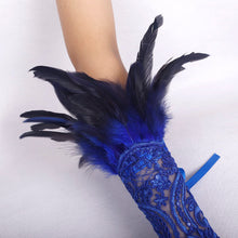 Load image into Gallery viewer, HOMELEX Women Black Lace Feather Gloves Witch Angel Costume Accessories Swan Wings Wrist Bands