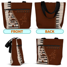 Load image into Gallery viewer, 84hoods Tote Bag for Women. Large Shoulder Bag with Pockets and Zipper for Work. Gift for Piano Players, Music Lovers.