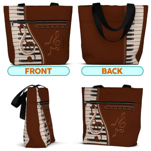 84hoods Tote Bag for Women. Large Shoulder Bag with Pockets and Zipper for Work. Gift for Piano Players, Music Lovers.