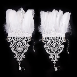 HOMELEX Women Black Lace Feather Gloves Witch Angel Costume Accessories Swan Wings Wrist Bands