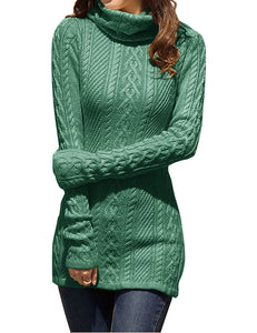 Women Polo Neck Long Slim Fitted Dress Bodycon Turtleneck Cable Knit Sweater