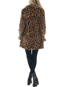 Women's Faux Fur Jackets Autumn Winter Leopard Coats Loose Fur Coat with Pockets