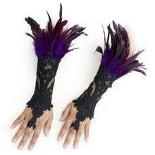 Load image into Gallery viewer, HOMELEX Women Black Lace Feather Gloves Witch Angel Costume Accessories Swan Wings Wrist Bands