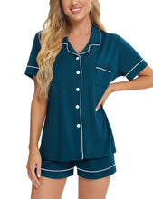 Load image into Gallery viewer, SWOMOG Womens Button Down Pajamas Set Short Sleeve Sleepwear Bride Soft Pj Lounge Sets XS-3XL