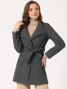 Women's Classic Stand Collar Long Sleeve Winter Belted Long Coat