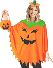 Load image into Gallery viewer, 3 PCS Pumpkin Costume for Women,Halloween Pumpkin Poncho for Adults,Halloween Costume for Women with Accessories