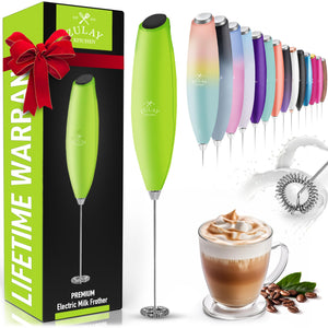 Zulay Kitchen Milk Frother Wand Drink Mixer - Durable Handheld Milk Frother Electric Whisk - Easy-Clean Milk Frother Wand & Mini Blender - Electric Coffee Frother for Frappe, Matcha - Jet Black