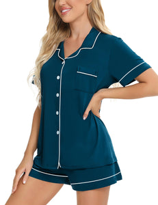 SWOMOG Womens Button Down Pajamas Set Short Sleeve Sleepwear Bride Soft Pj Lounge Sets XS-3XL