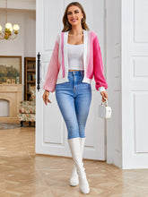 Load image into Gallery viewer, Women&#39;s Color Block Open Front Long Sleeve Ribbed Knit Cropped Cardigan Sweaters