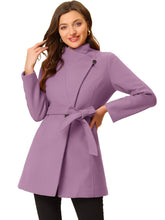 Load image into Gallery viewer, Women&#39;s Classic Stand Collar Long Sleeve Winter Belted Long Coat