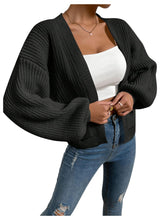 Load image into Gallery viewer, Women&#39;s Color Block Open Front Long Sleeve Ribbed Knit Cropped Cardigan Sweaters