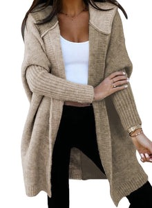 Open Front Long Sleeve Hooded Knit Cardigan Sweaters Women's Outwear Coat