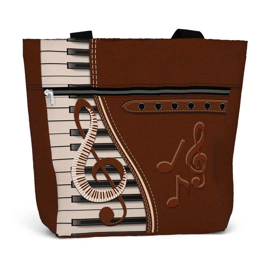 84hoods Tote Bag for Women. Large Shoulder Bag with Pockets and Zipper for Work. Gift for Piano Players, Music Lovers.