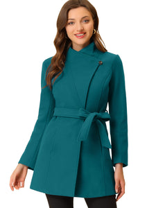 Women's Classic Stand Collar Long Sleeve Winter Belted Long Coat