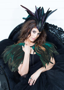 Gothic Black Feather Shawl Victorian Costume Shrug Halloween Cosplay Feather Wrap Lace Neck