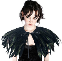 Load image into Gallery viewer, Gothic Black Feather Shawl Victorian Costume Shrug Halloween Cosplay Feather Wrap Lace Neck