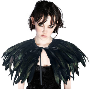 Gothic Black Feather Shawl Victorian Costume Shrug Halloween Cosplay Feather Wrap Lace Neck