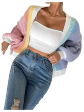 Load image into Gallery viewer, Women&#39;s Color Block Open Front Long Sleeve Ribbed Knit Cropped Cardigan Sweaters