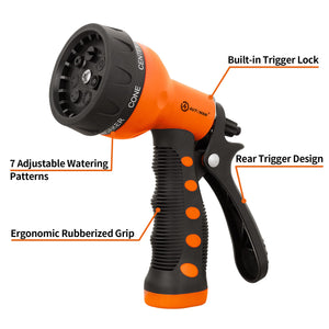 AUTOMAN-Garden-Hose-Nozzle,ABS Water Spray Nozzle with Heavy Duty 7 Adjustable Watering Patterns,Slip Resistant for Plants,Lawn,Washing Cars,Cleaning,Showering Pets & Outdoor Fun.