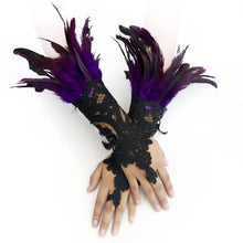 Load image into Gallery viewer, HOMELEX Women Black Lace Feather Gloves Witch Angel Costume Accessories Swan Wings Wrist Bands