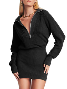 Womens Zipper Up Bodycon Sweater Dress Cozy Pullover Long Sweaters in 8 Colors