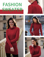 Load image into Gallery viewer, Women Polo Neck Long Slim Fitted Dress Bodycon Turtleneck Cable Knit Sweater