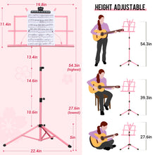 Load image into Gallery viewer, CAHAYA 2 in 1 Dual Use Extra Stable Reinforced Folding Sheet Music Stand &amp; Desktop Book Stand Lightweight Portable Adjustable with Carrying Bag, Metal Music Stand with Music Sheet Clip Holder CY0204