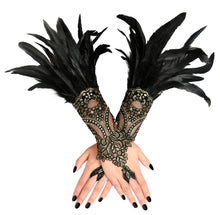 Load image into Gallery viewer, HOMELEX Women Black Lace Feather Gloves Witch Angel Costume Accessories Swan Wings Wrist Bands